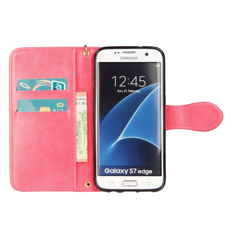 Laser Carving Retro PU Leather Wallet Stand Shell for Samsung Galaxy S7 edge SM-G935 - Rose-4
