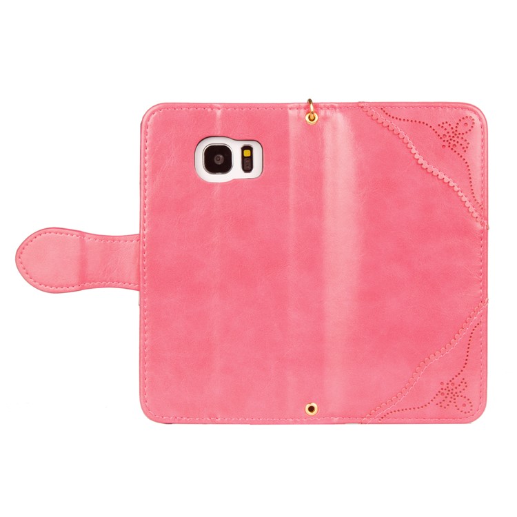 Laser Carving Retro PU Leather Wallet Stand Shell for Samsung Galaxy S7 edge SM-G935 - Rose-5
