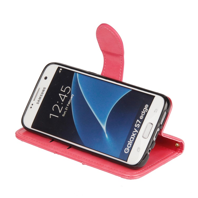 Laser Carving Retro PU Leather Wallet Stand Shell for Samsung Galaxy S7 edge SM-G935 - Rose-8