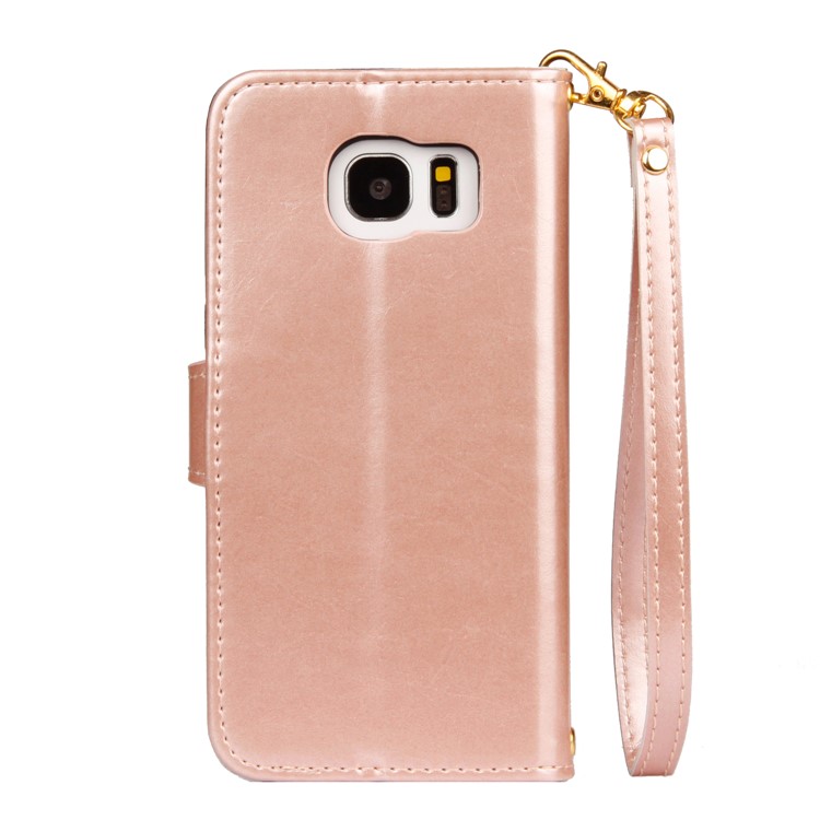 Laser Carving Retro PU Leather Wallet Stand Casing for Samsung Galaxy S7 edge SM-G935 - Gold-3