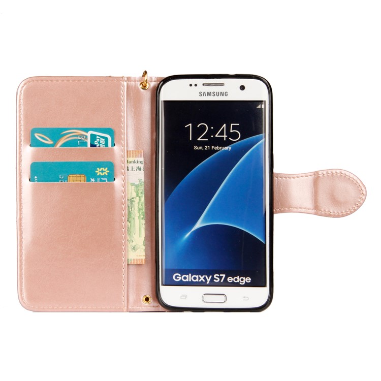 Laser Carving Retro PU Leather Wallet Stand Casing for Samsung Galaxy S7 edge SM-G935 - Gold-4