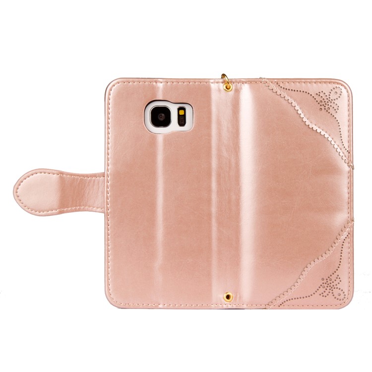 Laser Carving Retro PU Leather Wallet Stand Casing for Samsung Galaxy S7 edge SM-G935 - Gold-5