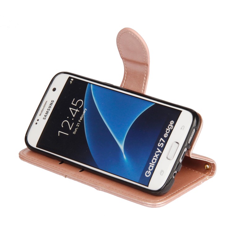 Laser Carving Retro PU Leather Wallet Stand Casing for Samsung Galaxy S7 edge SM-G935 - Gold-8