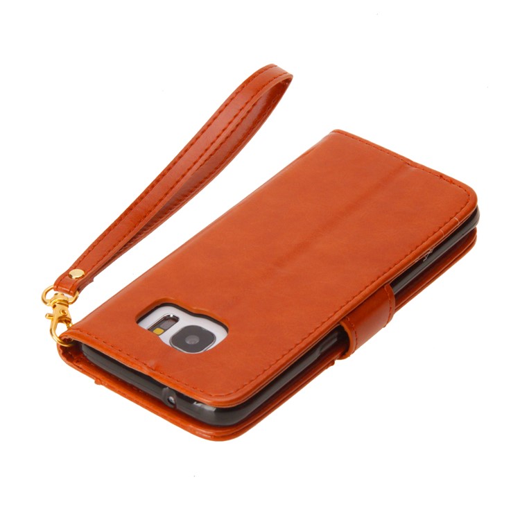 Laser Carving Retro PU Leather Wallet Stand Mobile Phone Case for Samsung Galaxy S7 edge SM-G935 - Brown-10