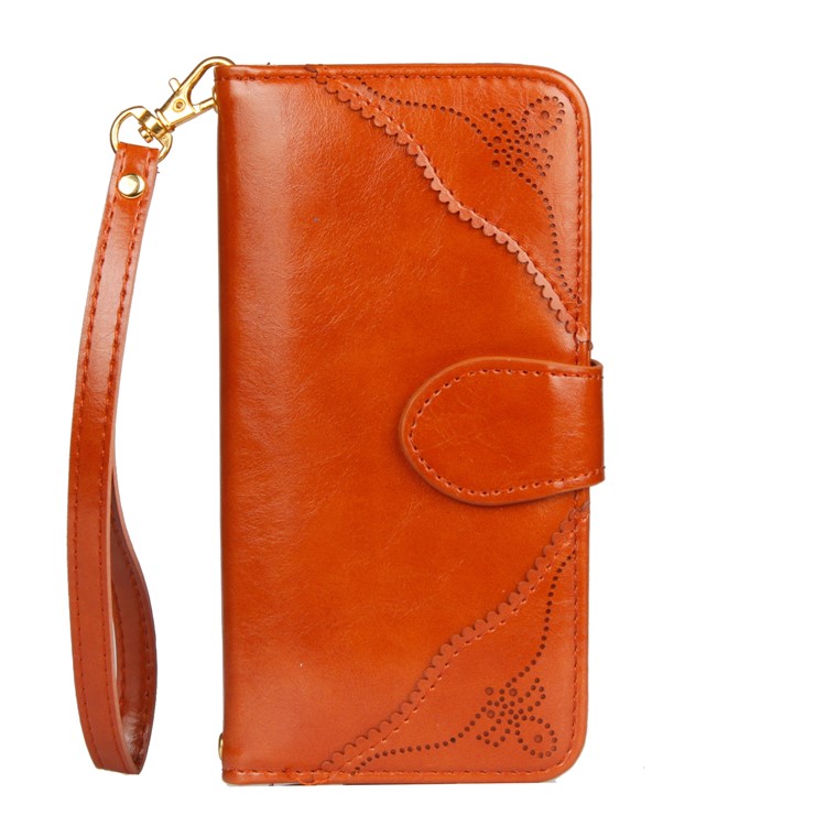 Laser Carving Retro PU Leather Wallet Stand Mobile Phone Case for Samsung Galaxy S7 edge SM-G935 - Brown-2