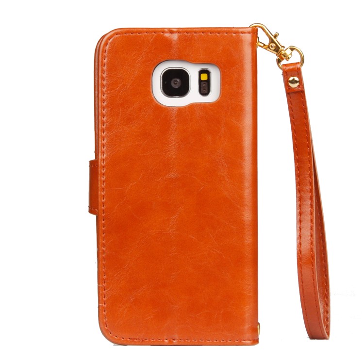 Laser Carving Retro PU Leather Wallet Stand Mobile Phone Case for Samsung Galaxy S7 edge SM-G935 - Brown-3