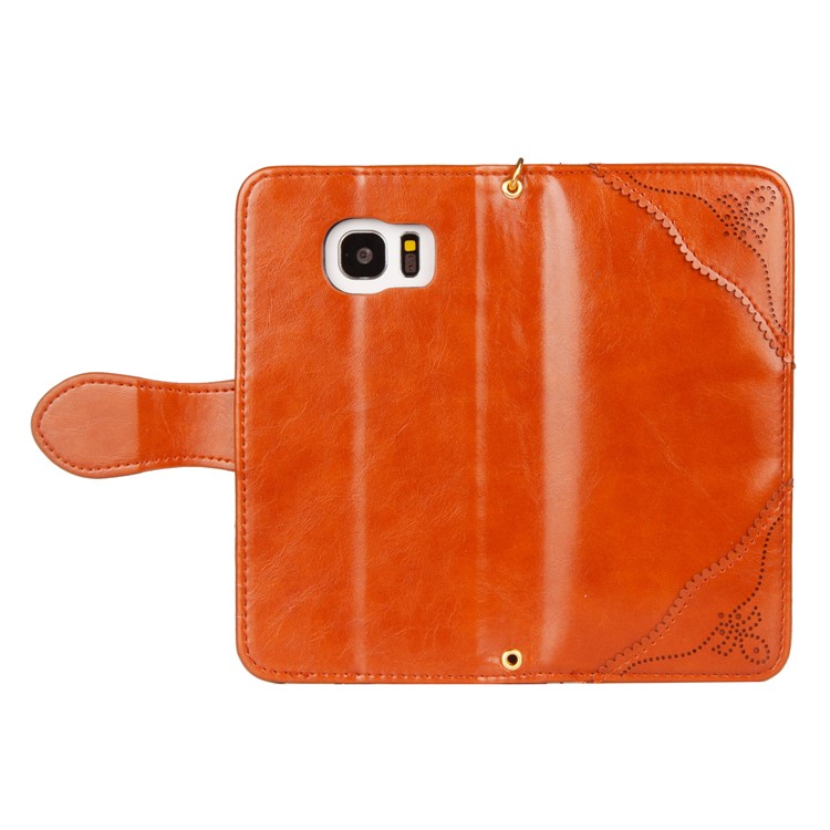 Laser Carving Retro PU Leather Wallet Stand Mobile Phone Case for Samsung Galaxy S7 edge SM-G935 - Brown-5