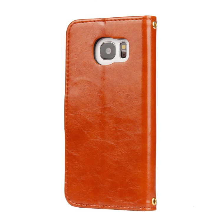 Laser Carving Retro PU Leather Wallet Stand Mobile Phone Case for Samsung Galaxy S7 edge SM-G935 - Brown-7