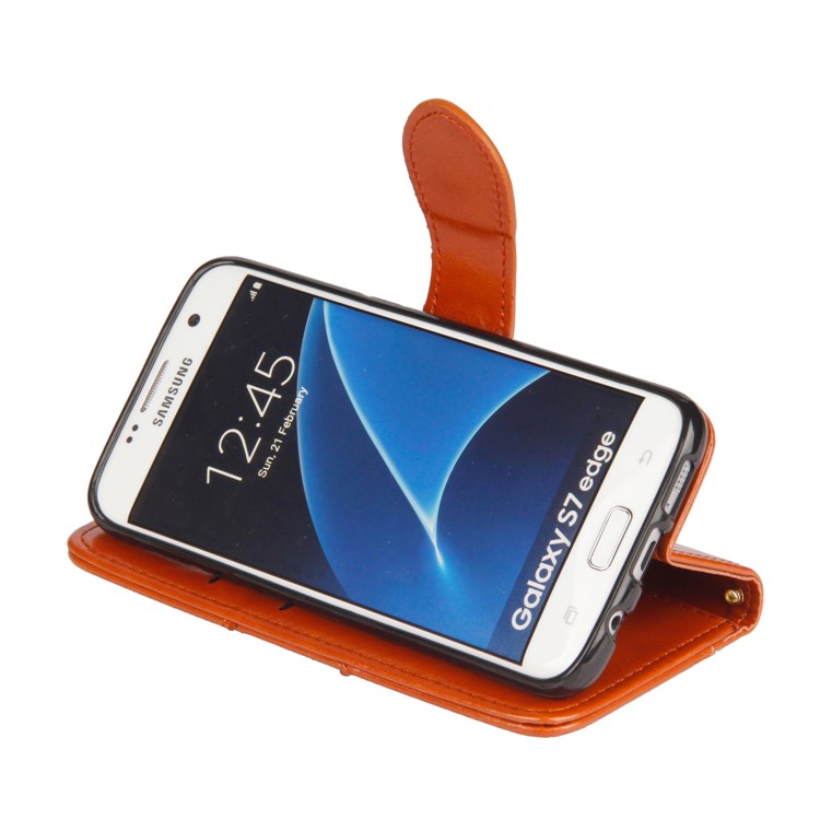 Laser Carving Retro PU Leather Wallet Stand Mobile Phone Case for Samsung Galaxy S7 edge SM-G935 - Brown-8