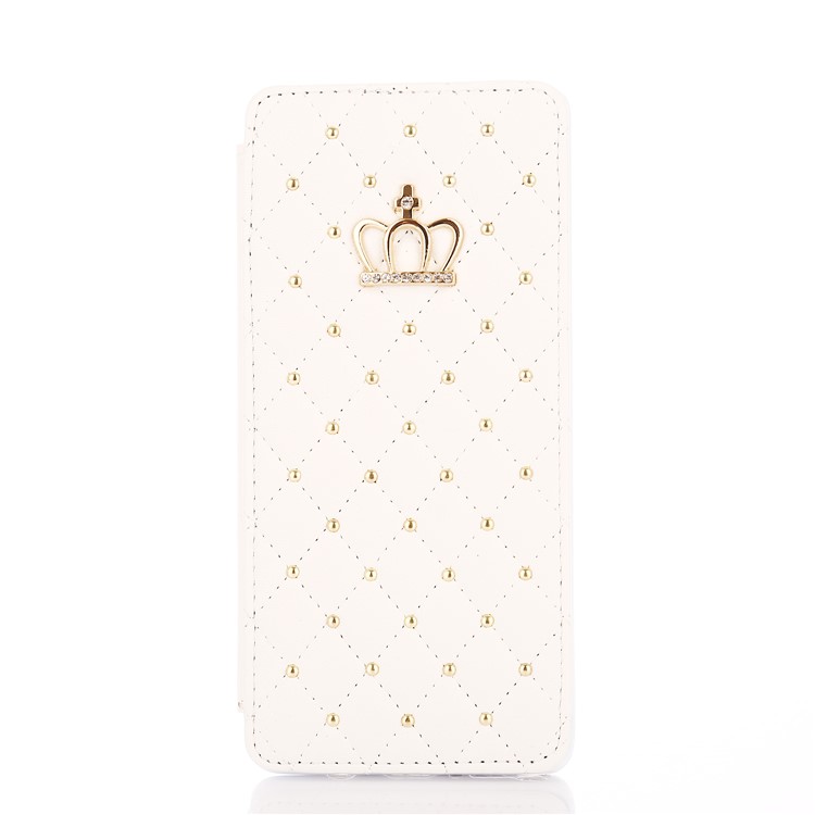 Stitching Rhombus Crown Card Holder Leather Flip Case for Samsung Galaxy Note 8 N950 - White-2