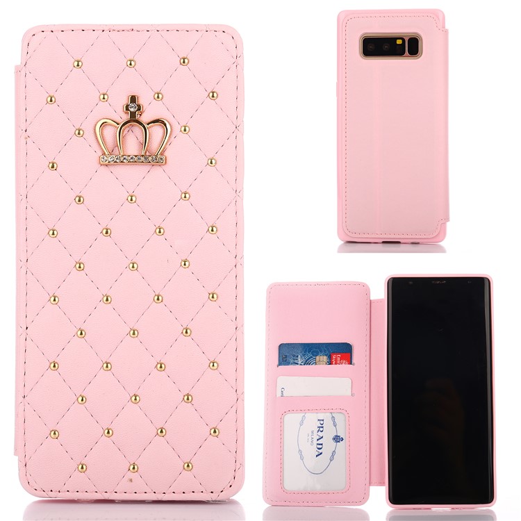 Stitching Rhombus Crown Stand Leather Mobile Shell Case for Samsung Galaxy Note 8 N950 - Pink-1