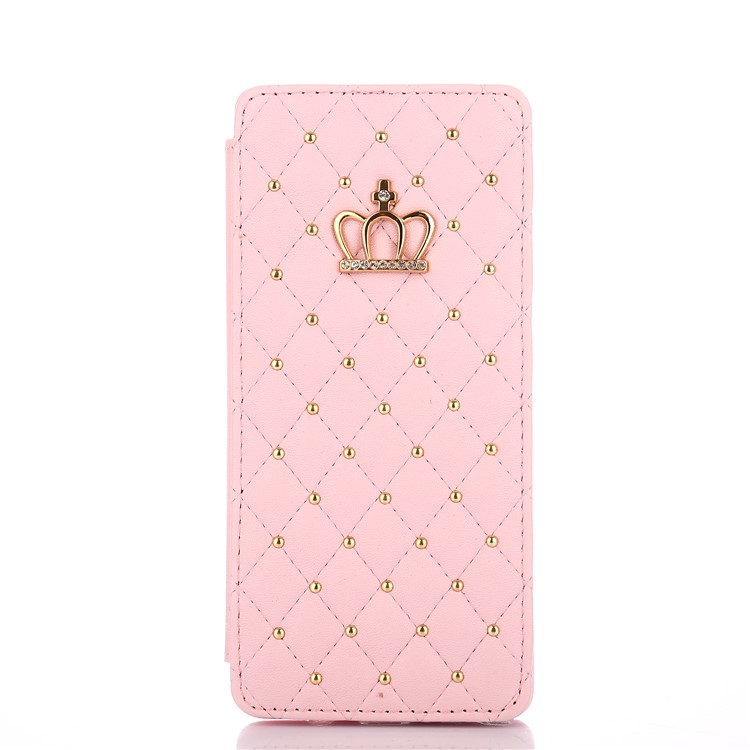 Stitching Rhombus Crown Stand Leather Mobile Shell Case for Samsung Galaxy Note 8 N950 - Pink-2