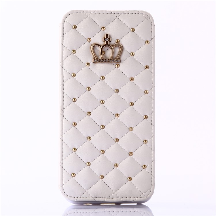 Crown Grid Pattern Leather Card Holder Stand Cover for Samsung Galaxy S8 G950 - White-2