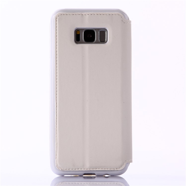 Crown Grid Pattern Leather Card Holder Stand Cover for Samsung Galaxy S8 G950 - White-3