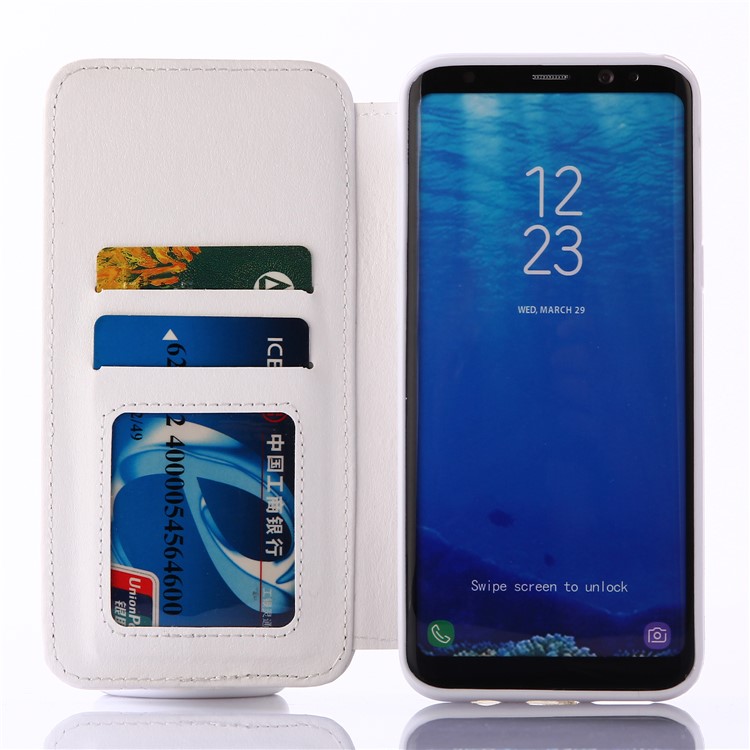 Crown Grid Pattern Leather Card Holder Stand Cover for Samsung Galaxy S8 G950 - White-4