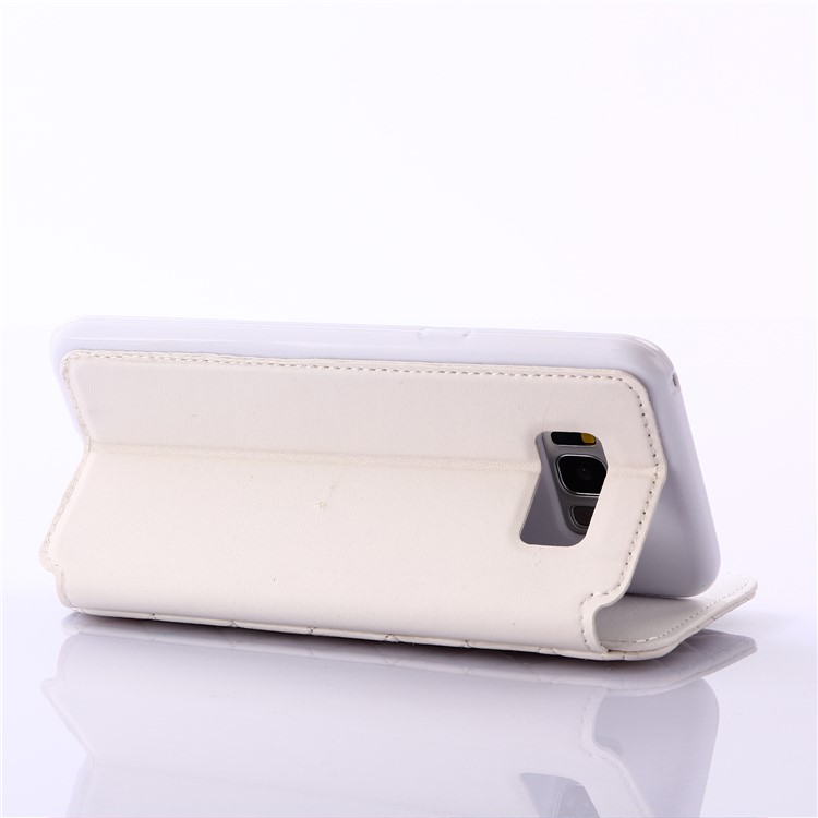 Crown Grid Pattern Leather Card Holder Stand Cover for Samsung Galaxy S8 G950 - White-5