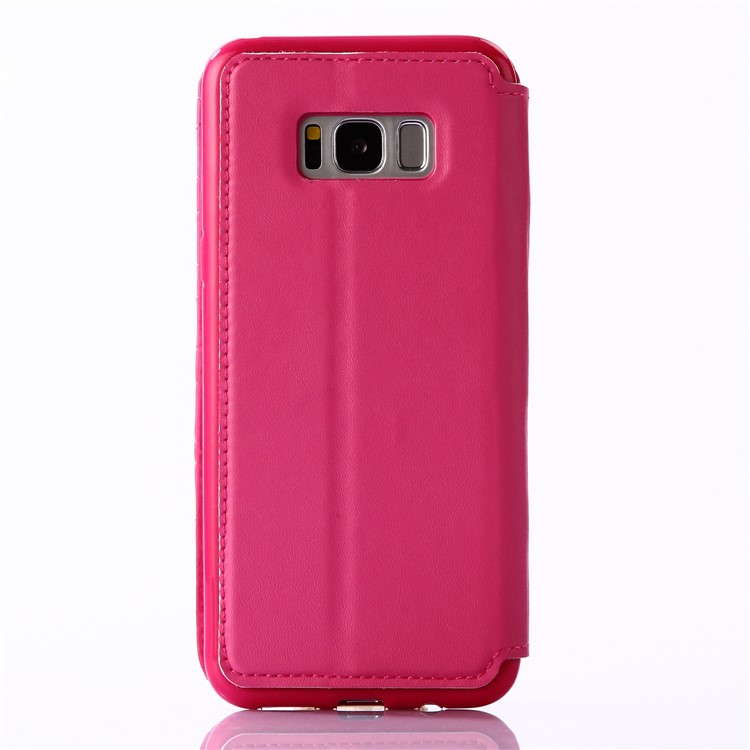 Crown Grid Pattern Leather Card Holder Stand Phone Case for Samsung Galaxy S8 G950 - Rose-3
