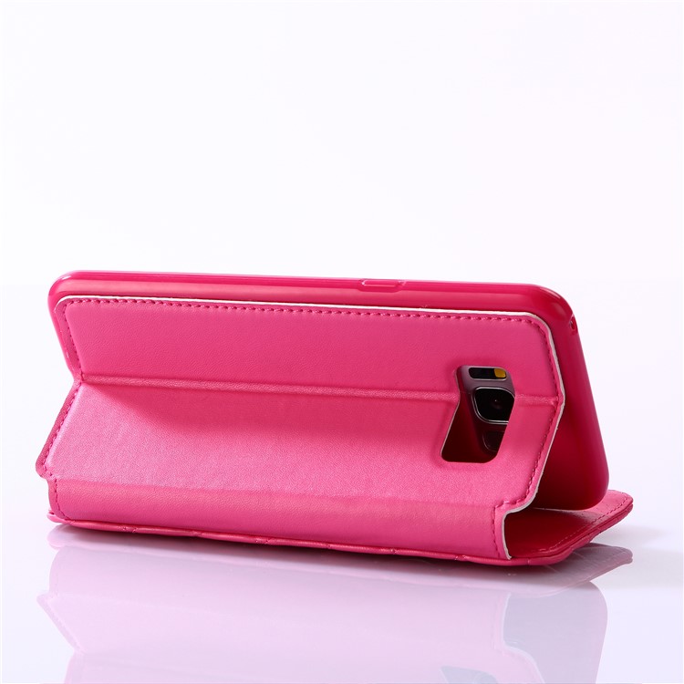 Crown Grid Pattern Leather Card Holder Stand Phone Case for Samsung Galaxy S8 G950 - Rose-4