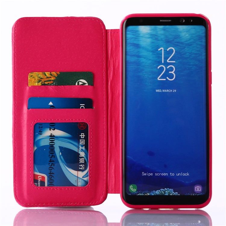 Crown Grid Pattern Leather Card Holder Stand Phone Case for Samsung Galaxy S8 G950 - Rose-5