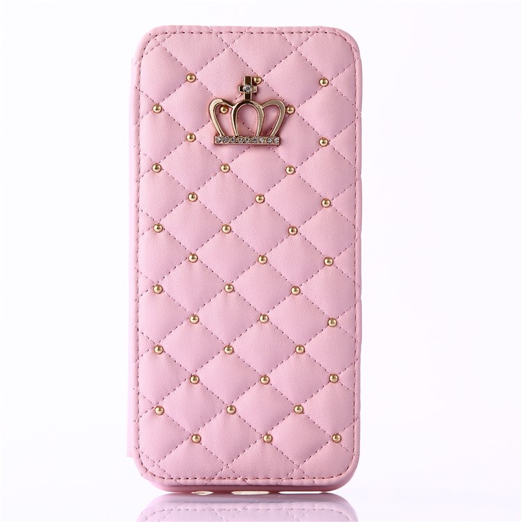 Crown Grid Pattern Stand Leather Mobile Case with Card Slots for Samsung Galaxy S8 G950 - Pink-2
