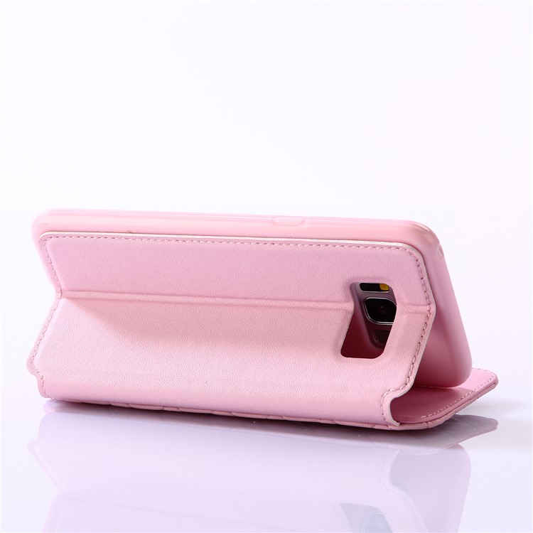 Crown Grid Pattern Stand Leather Mobile Case with Card Slots for Samsung Galaxy S8 G950 - Pink-4