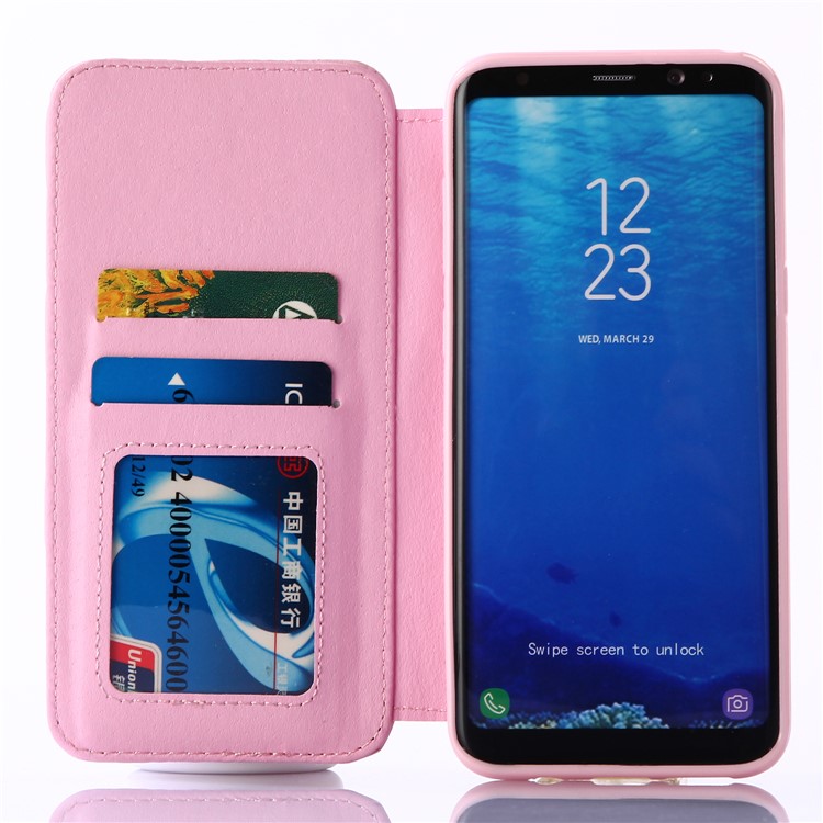 Crown Grid Pattern Stand Leather Mobile Case with Card Slots for Samsung Galaxy S8 G950 - Pink-5
