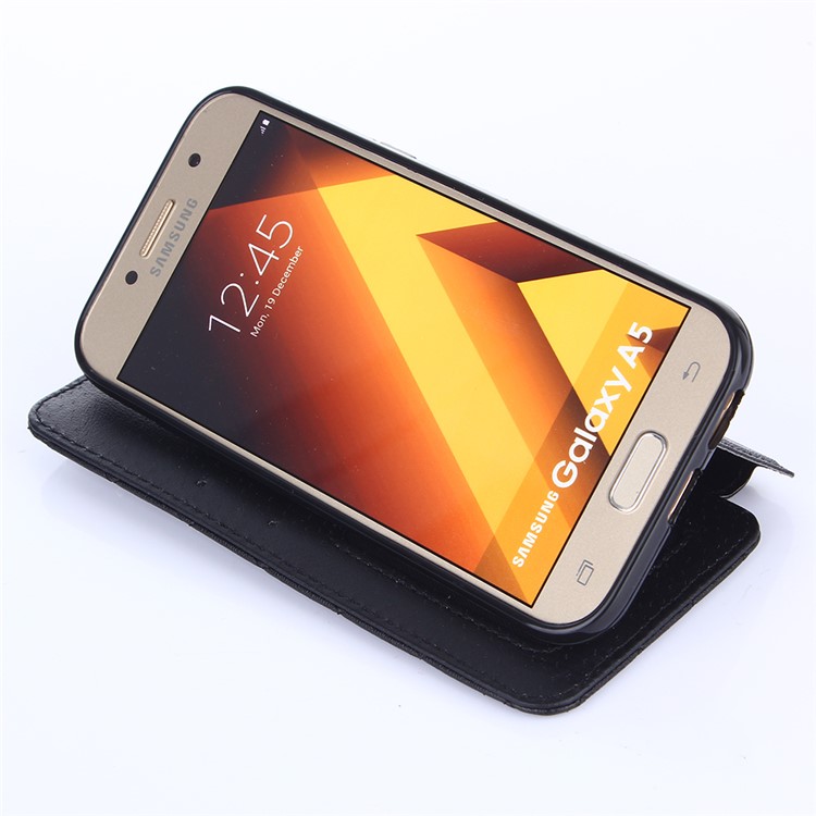 Stitching Rhombus Crown Card Slots Stand Leather Casing for Samsung Galaxy A5 (2017) A520F - Black-4