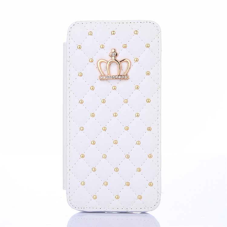 Stitching Rhombus Crown Stand Leather Card Holder Case for Samsung Galaxy A5 (2017) A520F - White-2