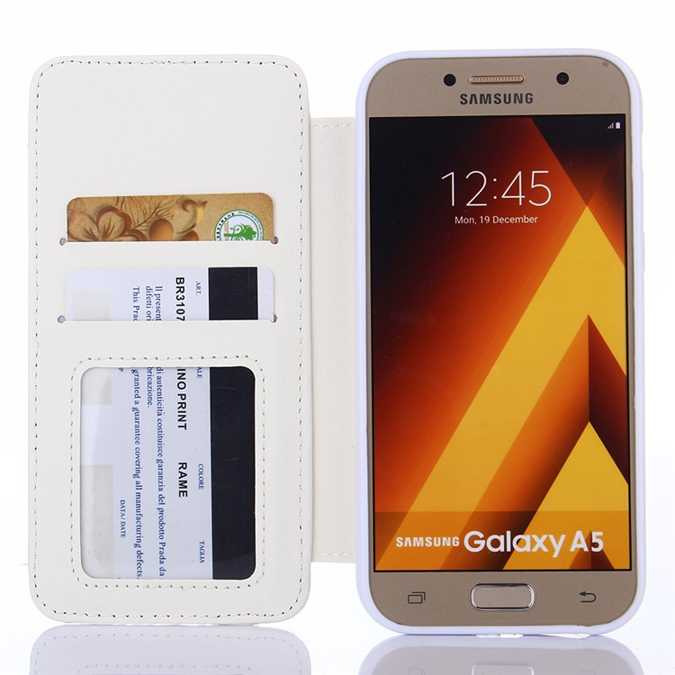 Stitching Rhombus Crown Stand Leather Card Holder Case for Samsung Galaxy A5 (2017) A520F - White-4