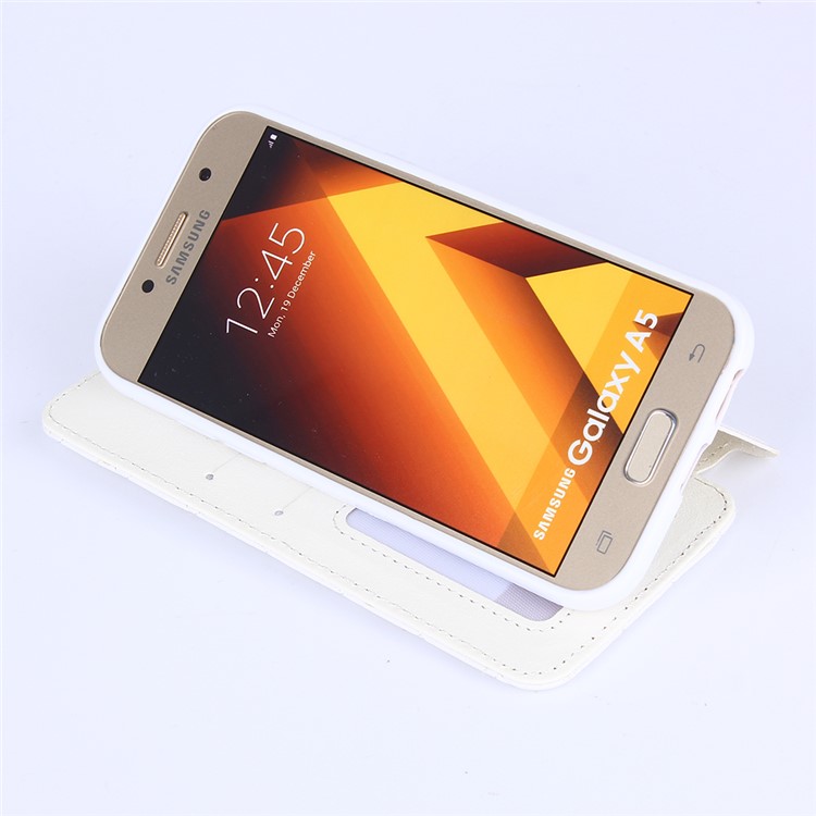 Stitching Rhombus Crown Stand Leather Card Holder Case for Samsung Galaxy A5 (2017) A520F - White-5