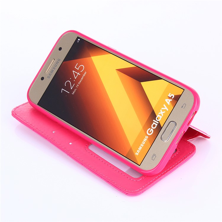Stitching Rhombus Crown Card Slots Leather Phone Shell for Samsung Galaxy A5 (2017) A520F - Rose-4
