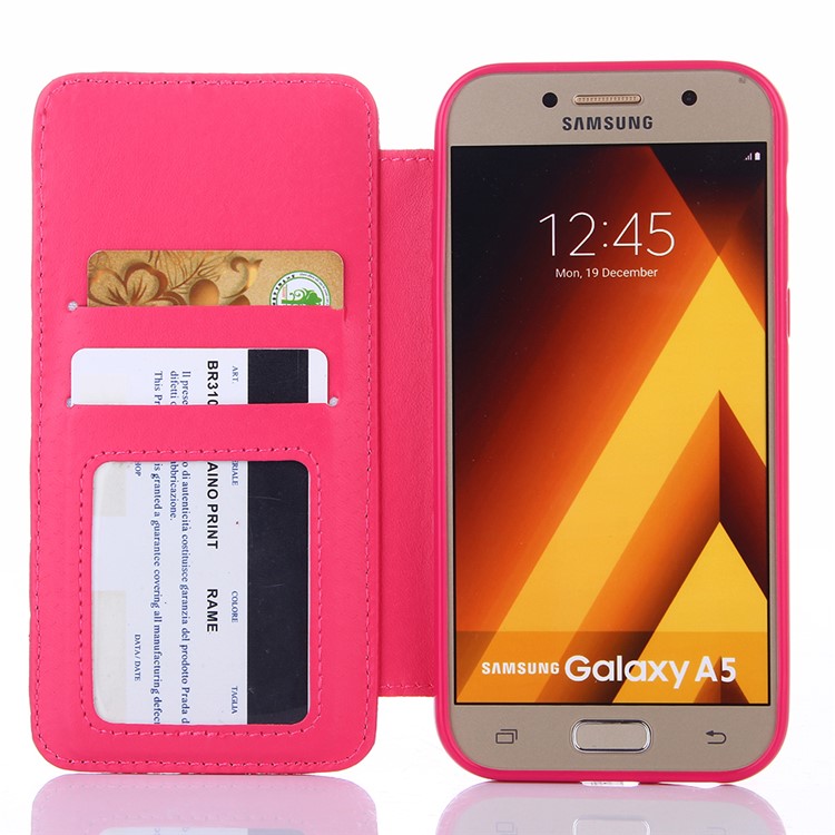 Stitching Rhombus Crown Card Slots Leather Phone Shell for Samsung Galaxy A5 (2017) A520F - Rose-5