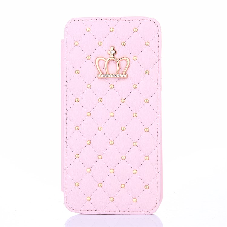 Stitching Rhombus Crown Stand Leather Mobile Cover for Samsung Galaxy A5 (2017) A520F - Pink-2