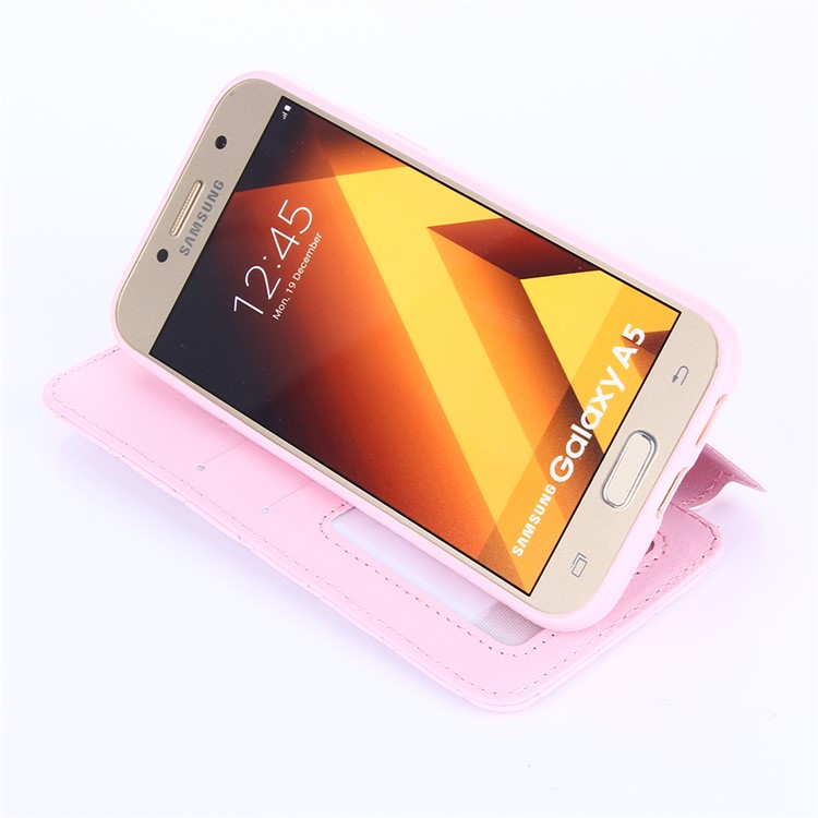 Stitching Rhombus Crown Stand Leather Mobile Cover for Samsung Galaxy A5 (2017) A520F - Pink-4