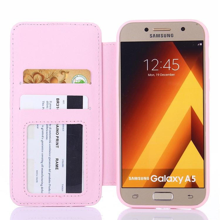 Stitching Rhombus Crown Stand Leather Mobile Cover for Samsung Galaxy A5 (2017) A520F - Pink-5