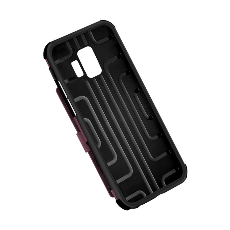 SHOUHUSHEN for Samsung Galaxy S9 G960 Brushed Card Slots PU Leather Coated Hard PC Case - Wine Red-10