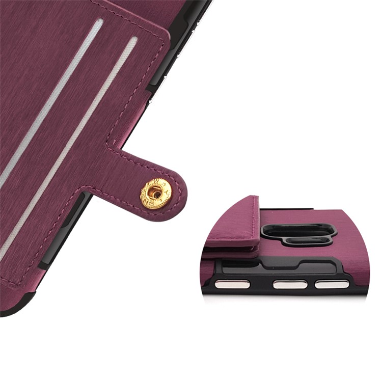 SHOUHUSHEN for Samsung Galaxy S9 G960 Brushed Card Slots PU Leather Coated Hard PC Case - Wine Red-13
