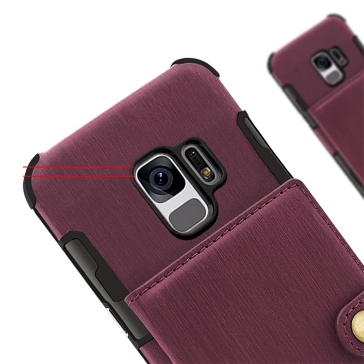 SHOUHUSHEN for Samsung Galaxy S9 G960 Brushed Card Slots PU Leather Coated Hard PC Case - Wine Red-14