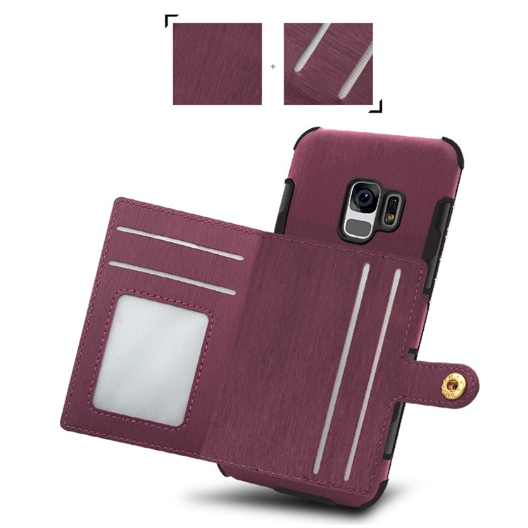 SHOUHUSHEN for Samsung Galaxy S9 G960 Brushed Card Slots PU Leather Coated Hard PC Case - Wine Red-5