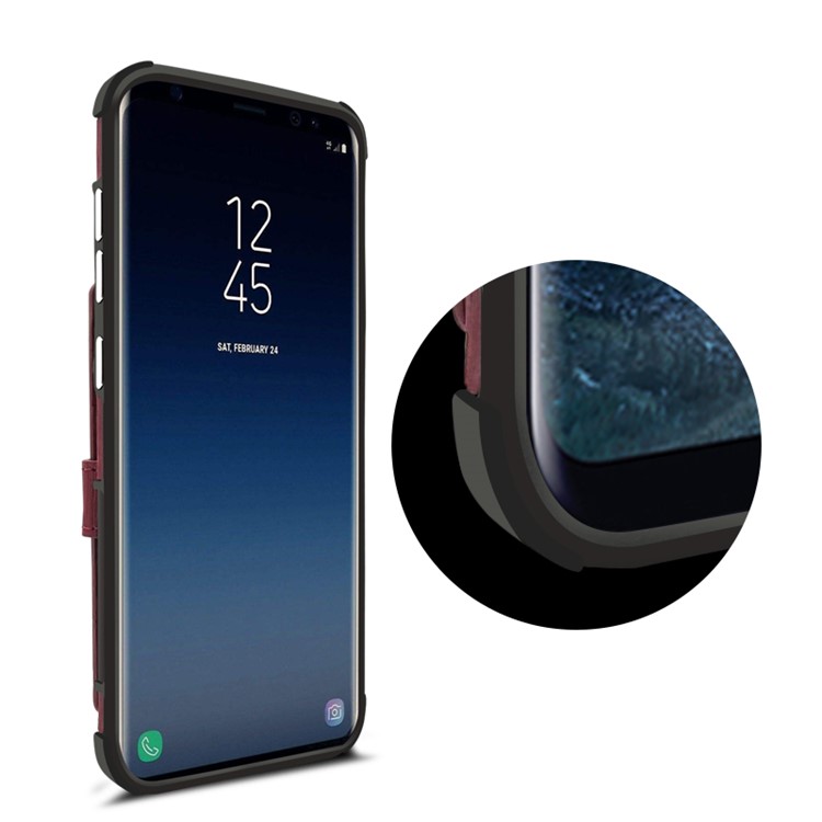 SHOUHUSHEN for Samsung Galaxy S9 G960 Brushed Card Slots PU Leather Coated Hard PC Case - Wine Red-9