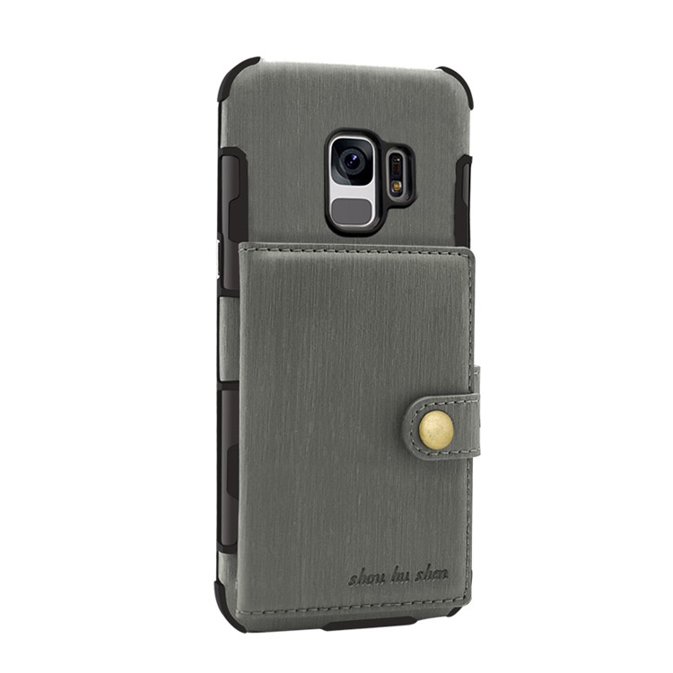 SHOUHUSHEN for Samsung Galaxy S9 G960 Brushed Card Slots PU Leather Coated Hard PC Phone Case - Grey-1