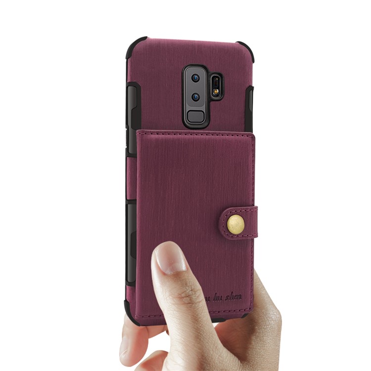 SHOUHUSHEN for Samsung Galaxy S9+ G965 Brushed Card Slots PU Leather Coated Hard Back Case - Wine Red-12