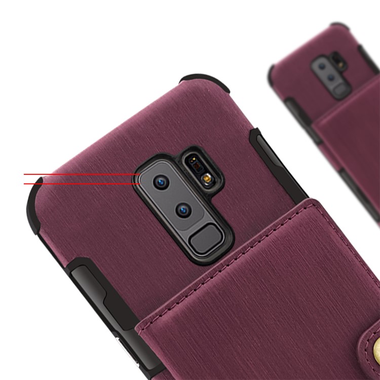 SHOUHUSHEN for Samsung Galaxy S9+ G965 Brushed Card Slots PU Leather Coated Hard Back Case - Wine Red-14