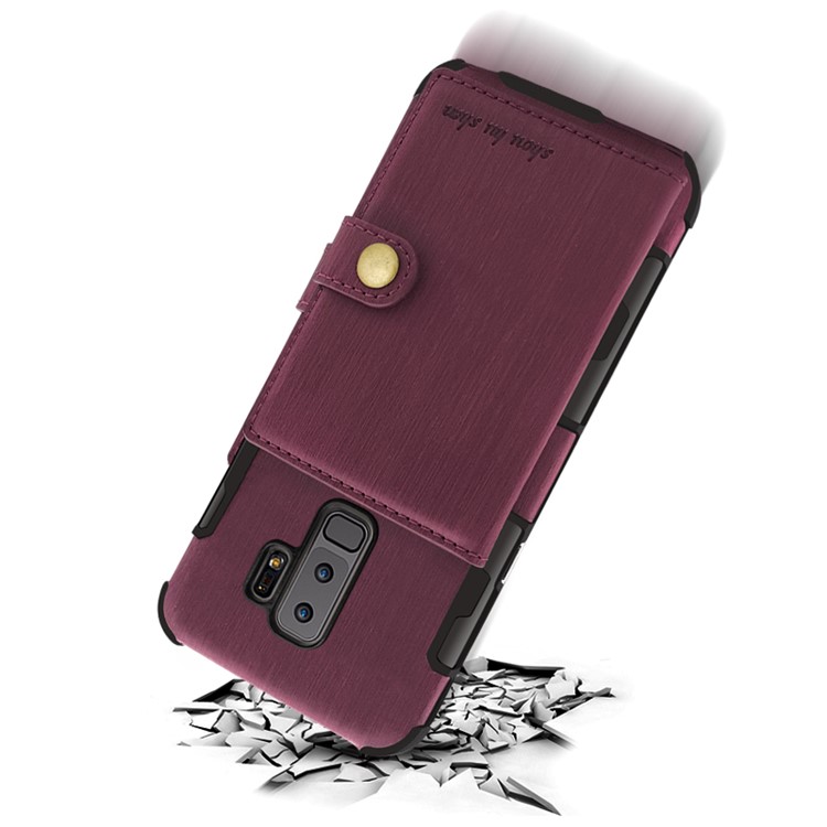 SHOUHUSHEN for Samsung Galaxy S9+ G965 Brushed Card Slots PU Leather Coated Hard Back Case - Wine Red-16