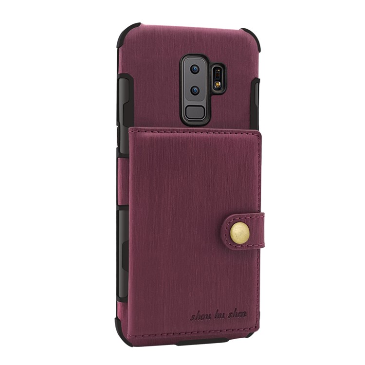 SHOUHUSHEN for Samsung Galaxy S9+ G965 Brushed Card Slots PU Leather Coated Hard Back Case - Wine Red-2