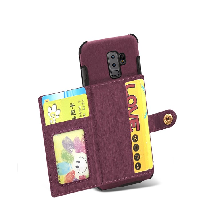 SHOUHUSHEN for Samsung Galaxy S9+ G965 Brushed Card Slots PU Leather Coated Hard Back Case - Wine Red-5