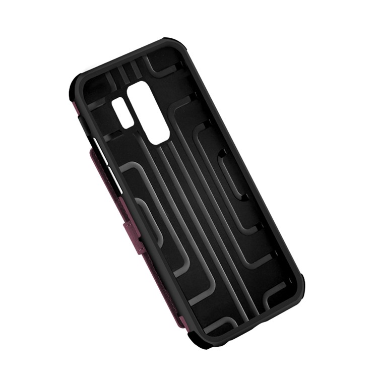SHOUHUSHEN for Samsung Galaxy S9+ G965 Brushed Card Slots PU Leather Coated Hard Back Case - Wine Red-6