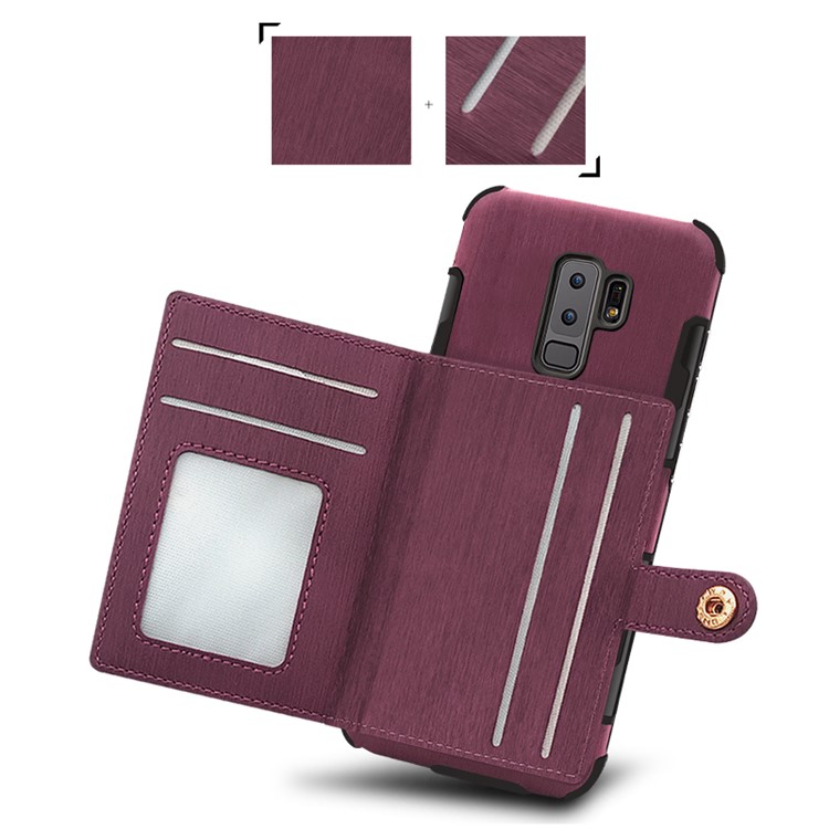 SHOUHUSHEN for Samsung Galaxy S9+ G965 Brushed Card Slots PU Leather Coated Hard Back Case - Wine Red-7