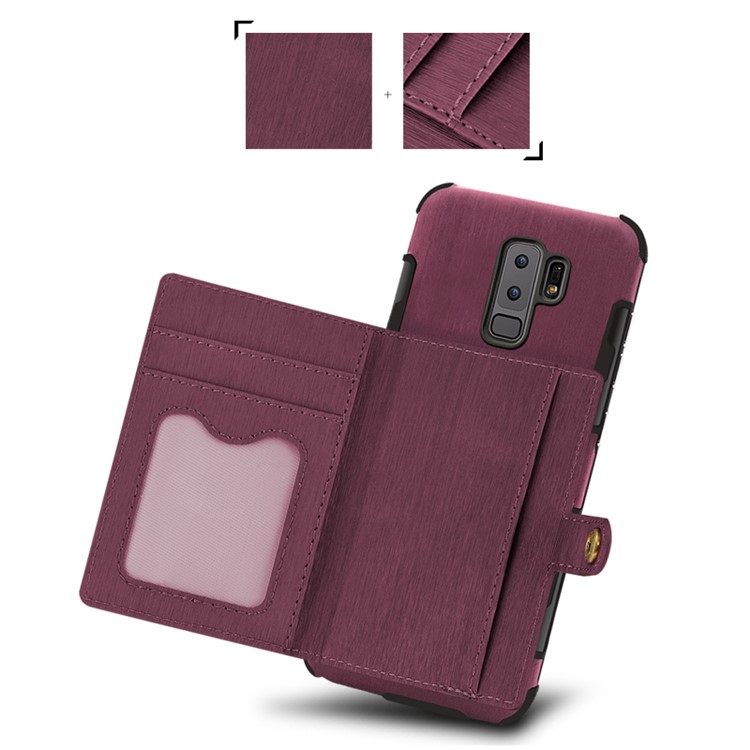 SHOUHUSHEN for Samsung Galaxy S9+ G965 Brushed Card Slots PU Leather Coated Hard Back Case - Wine Red-8