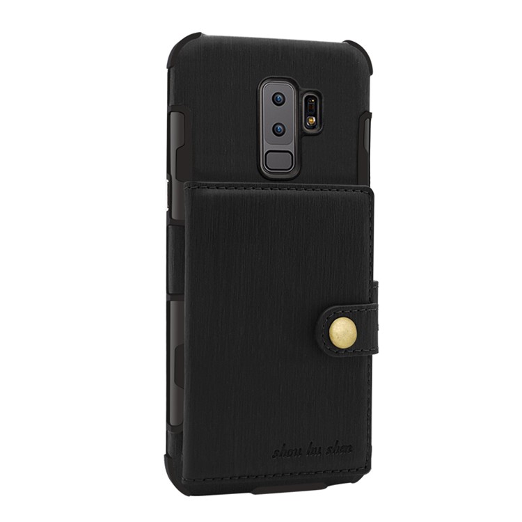 SHOUHUSHEN for Samsung Galaxy S9 Plus G965 Brushed Card Slots PU Leather Coated Hard PC Cover - Black-1